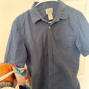 L.L. Bean Men's Short-Sleeve Indigo Textured Button-Down Shirt